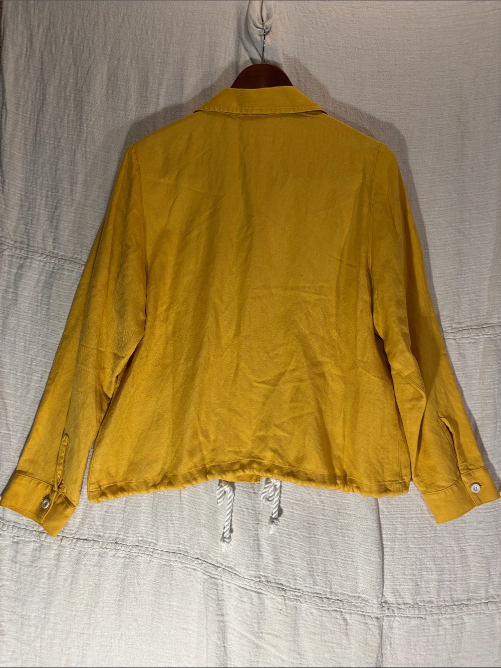 J. Jill “Daisy” Linen Blend Yellow Drawstring Hem Blazer Jacket Button Utility - Picture 10 of 10